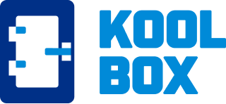 Blue Kool Box logo on black background.